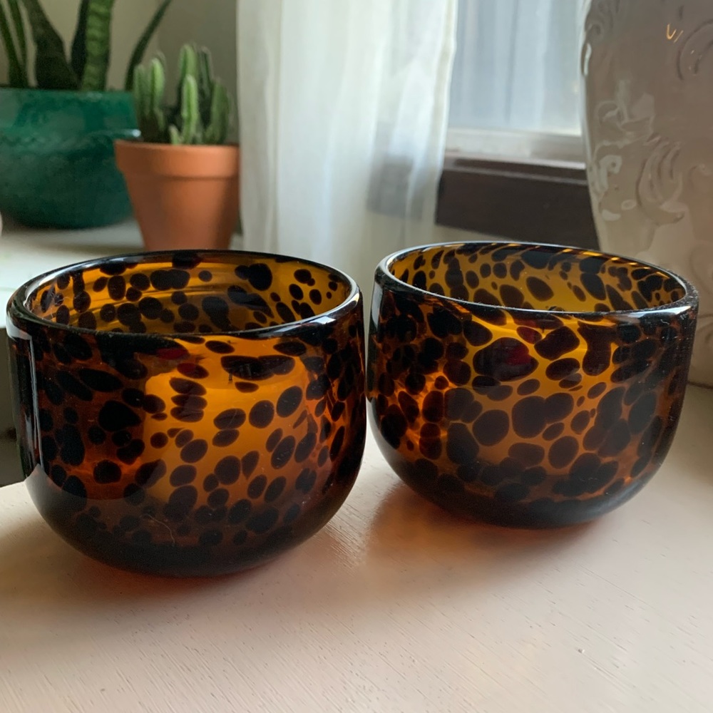 Set of 2 - tortoise glass candle holders